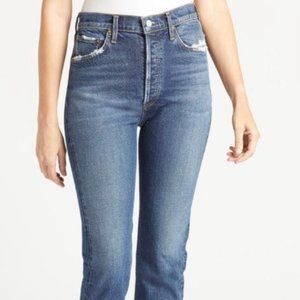Agolde High Rise Cropped Straight Leg Jean in Dark Blue, Size 28
